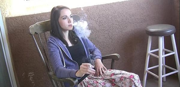  Emily Grey hot teen girl smoking a cigarette